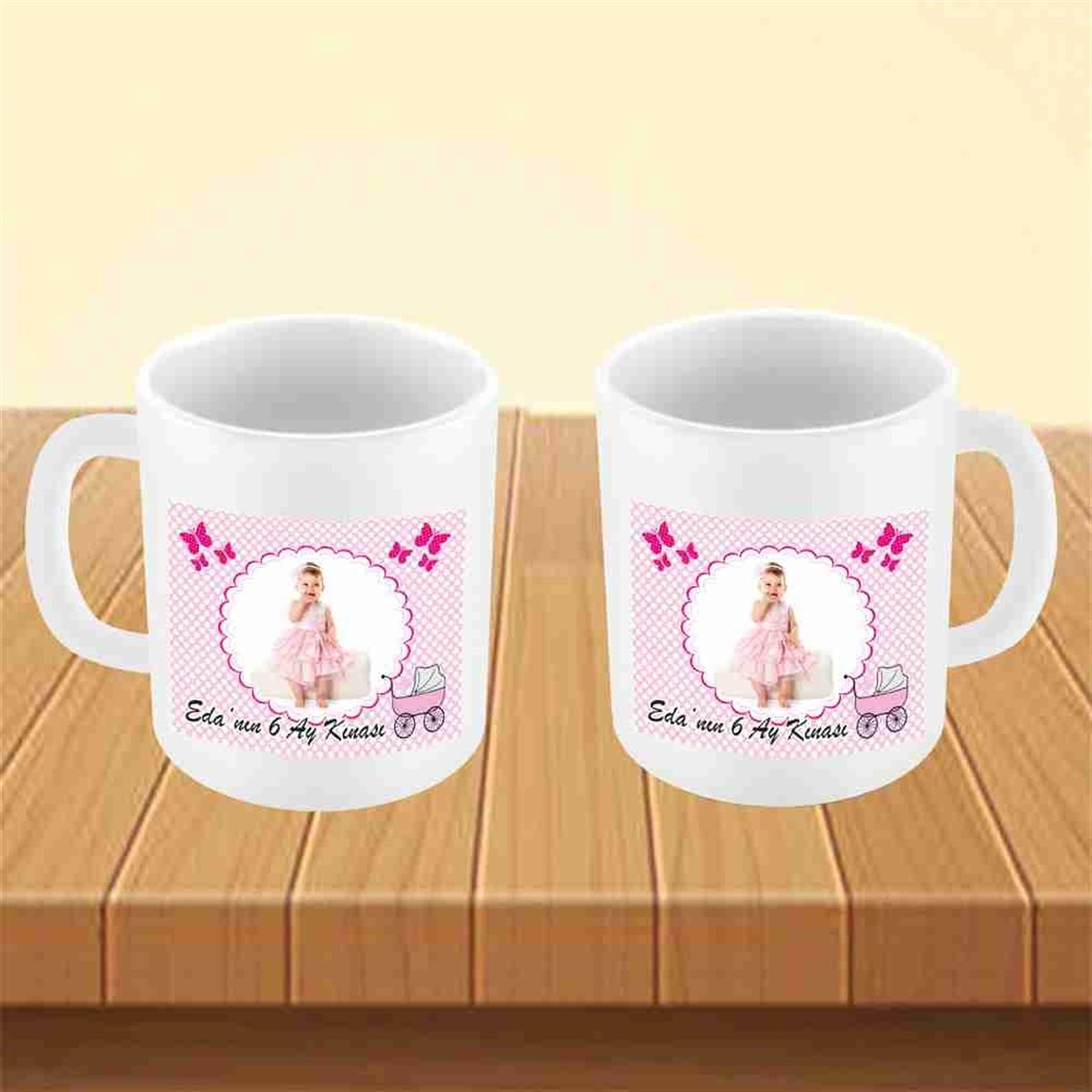 6 Ay Kınası Kelebek Parti Pembe Kupa Mug Bardak 