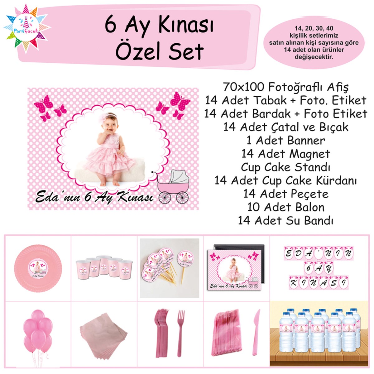 6 Ay Kınası Kelebek Parti Pembe Özel Set 