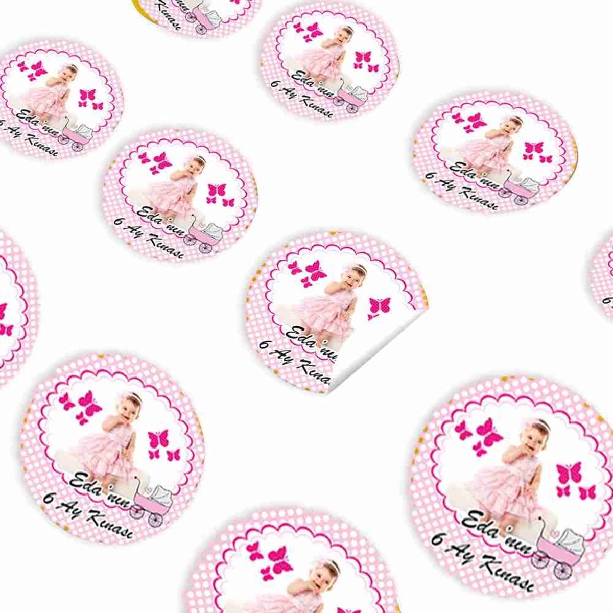 6 Ay Kınası Kelebek Parti Pembe Sticker 30 Adet 