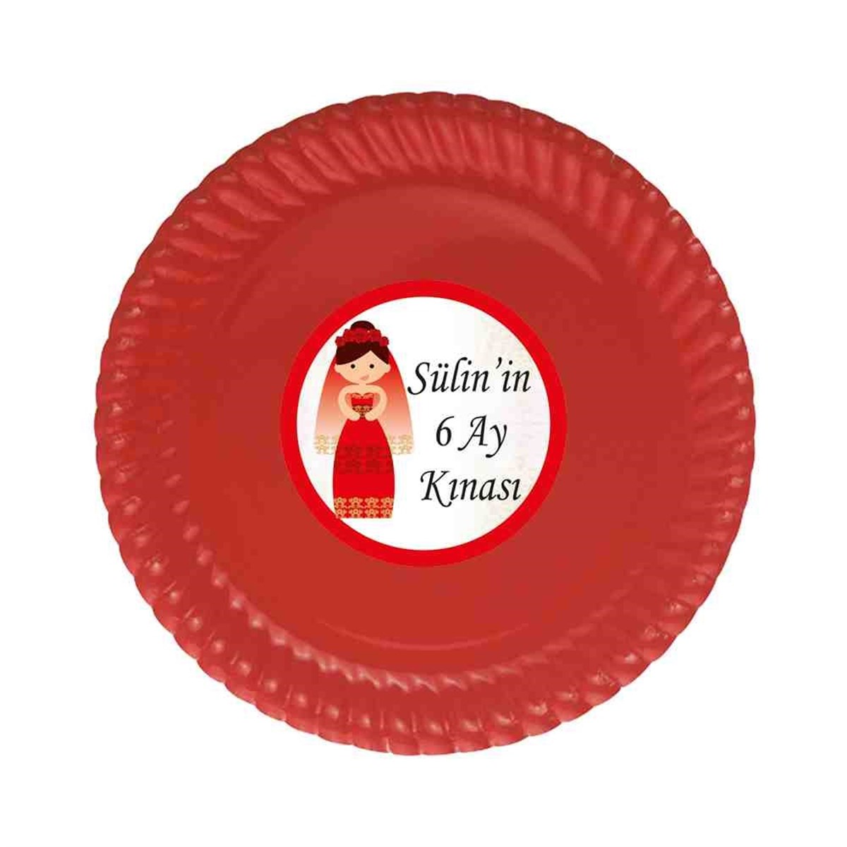 6 Ay Kınası Kına Karikatürlü Parti Kırmızı Etiketli Tabak 