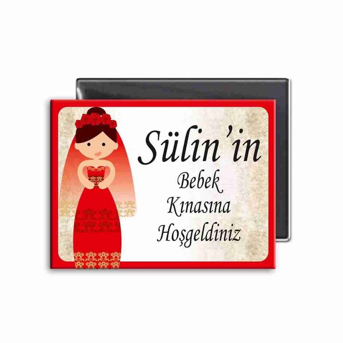 6 Ay Kınası Kına Karikatürlü Parti Kırmızı Buzdolabı Magneti 