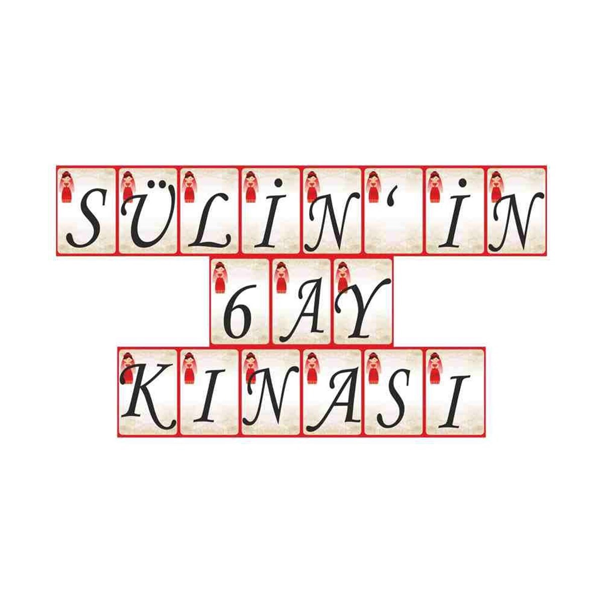 6 Ay Kınası Kına Karikatürlü Parti Kırmızı Flama Harf Banner 