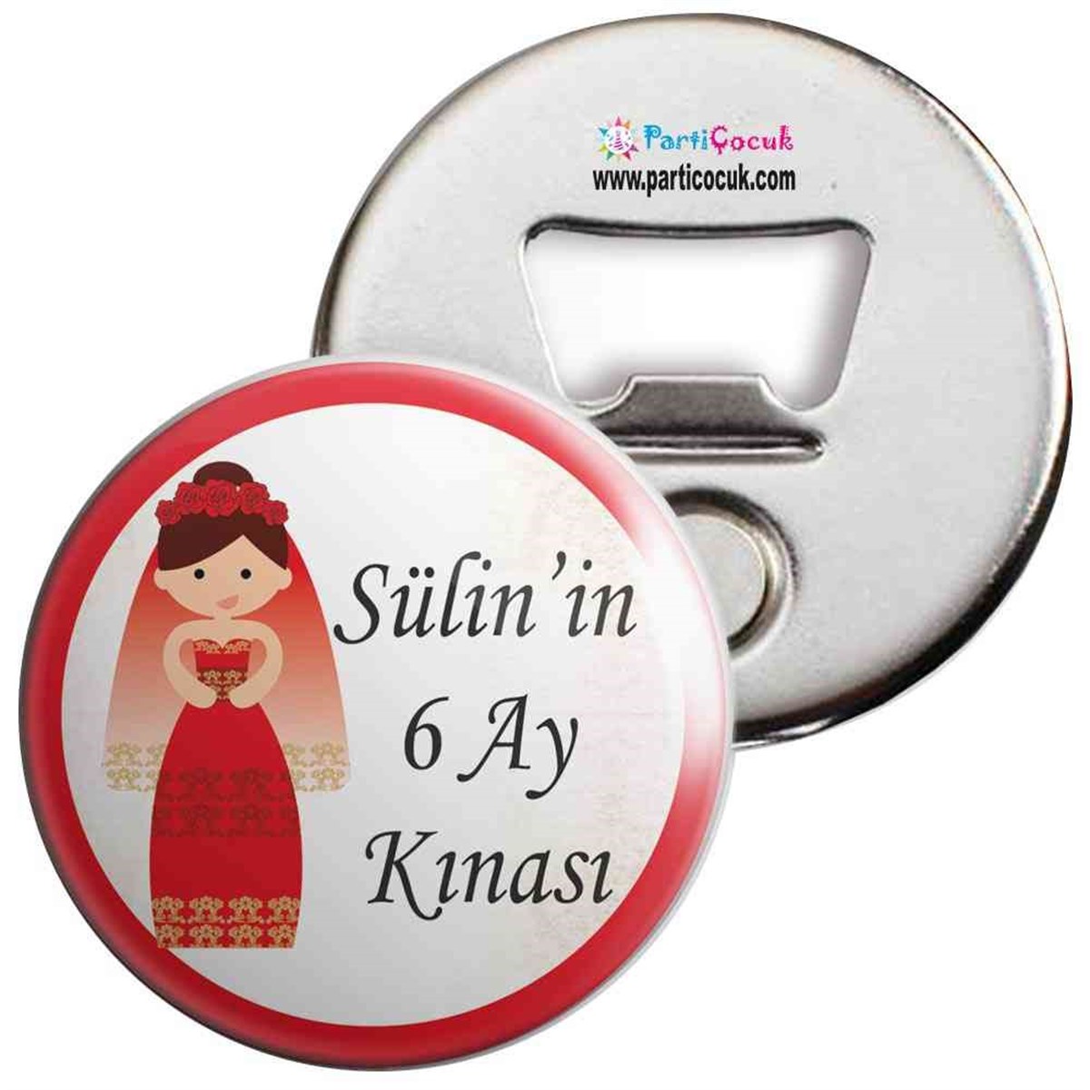 6 Ay Kınası Kına Karikatürlü Parti Kırmızı Açacaklı Magnet 