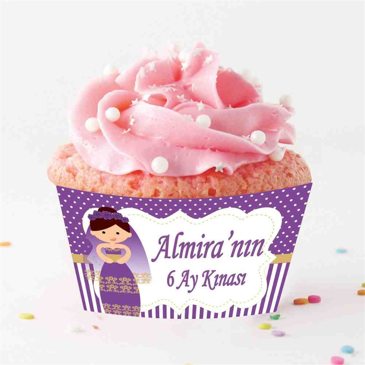 6 Ay Kınası Kına Karikatürlü Parti Mor Cupcake Sargısı 