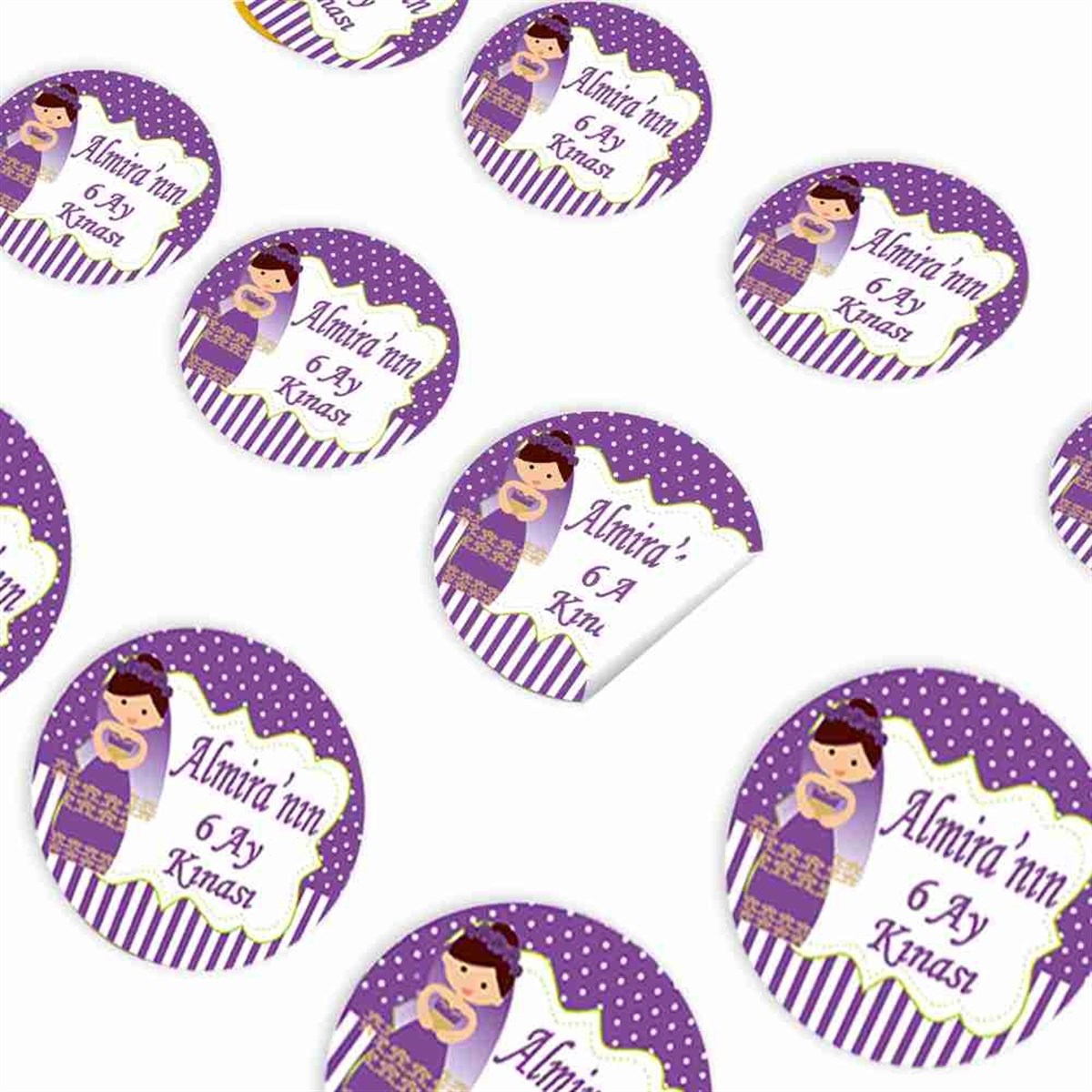 6 Ay Kınası Kına Karikatürlü Parti Mor Sticker 30 Adet 