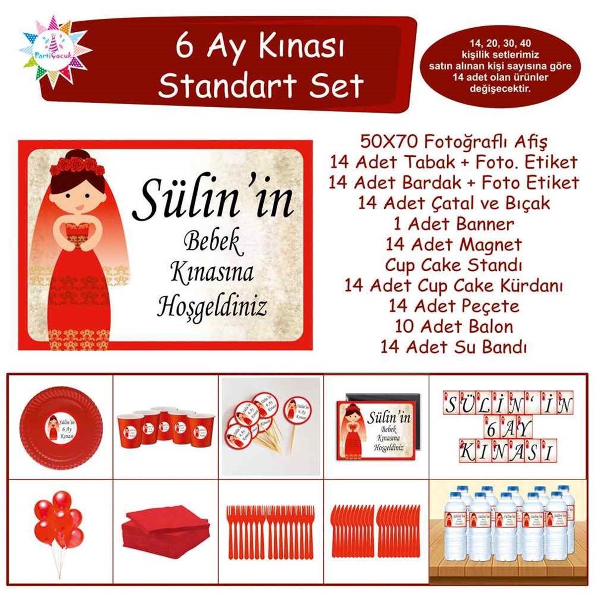 6 Ay Kınası Kına Karikatürlü Parti Standart Set 