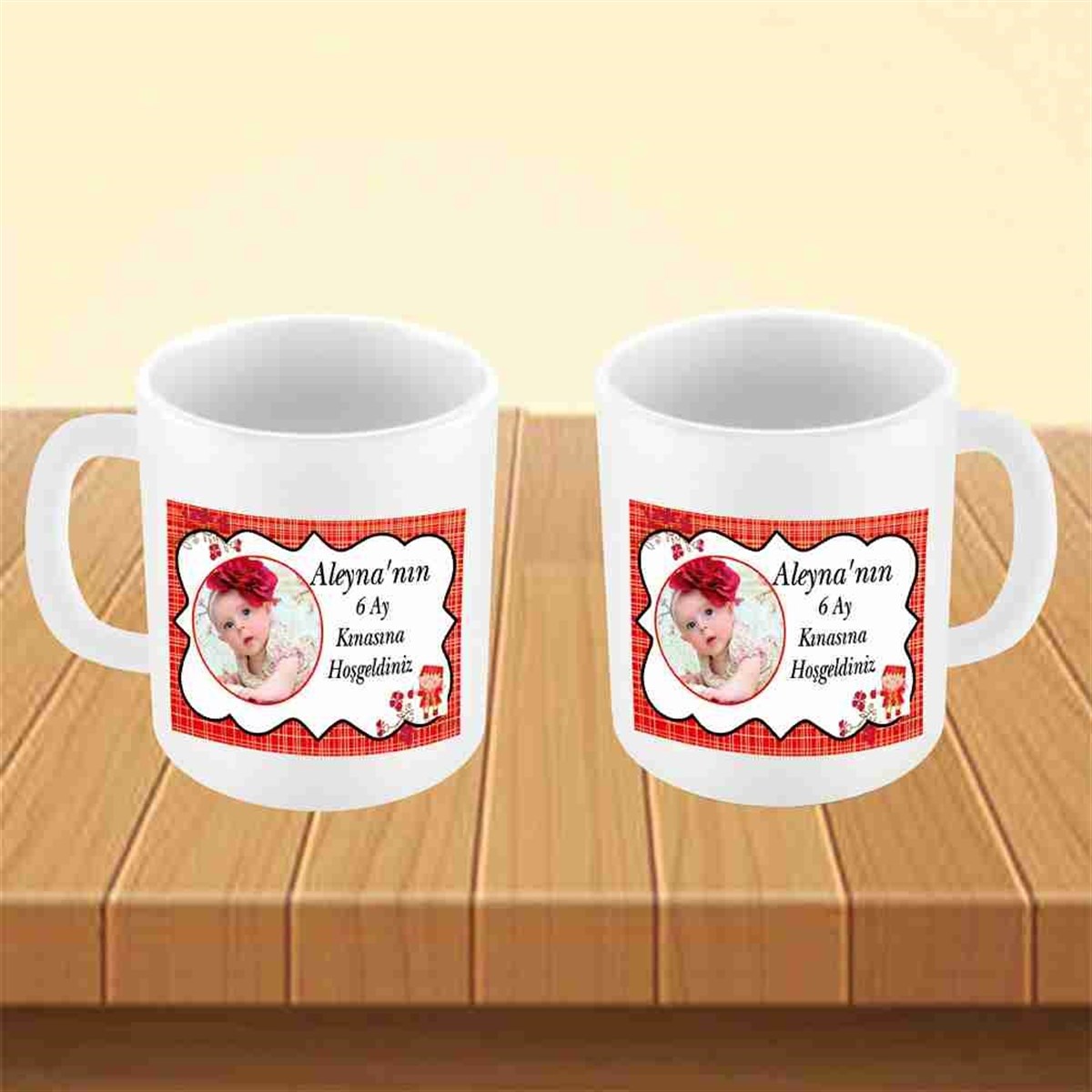 6 Ay Kınası Kırmızı Çizgili Çiçekli Parti Süsleri Kupa Mug Bardak 