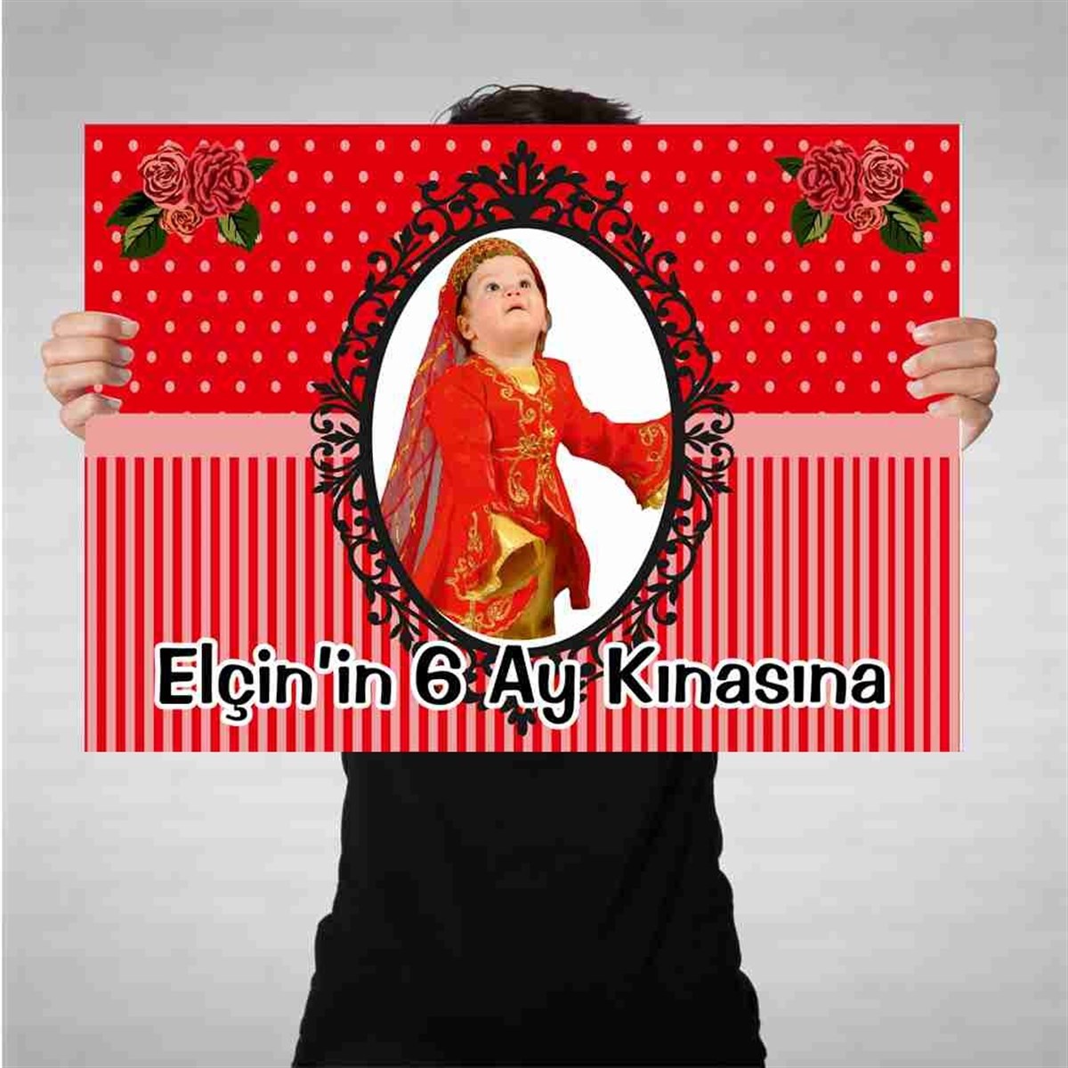 6 Ay Kınası kırmızı çizgli Güllü Parti Afiş 