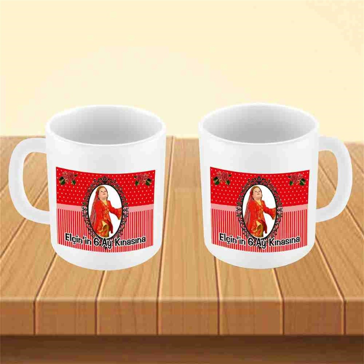 6 Ay Kınası kırmızı çizgli Güllü Parti Kupa Mug Bardak 
