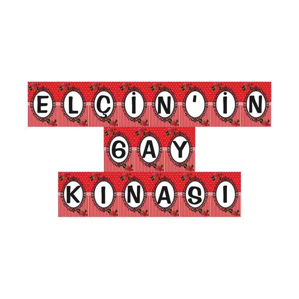 6 Ay Kınası kırmızı çizgli Güllü Parti Flama Harf Banner 