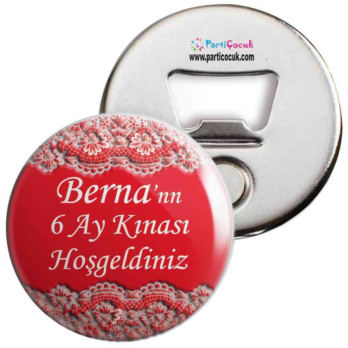6 Ay Kınası Kırmızı Dantelli Parti Açacaklı Magnet 