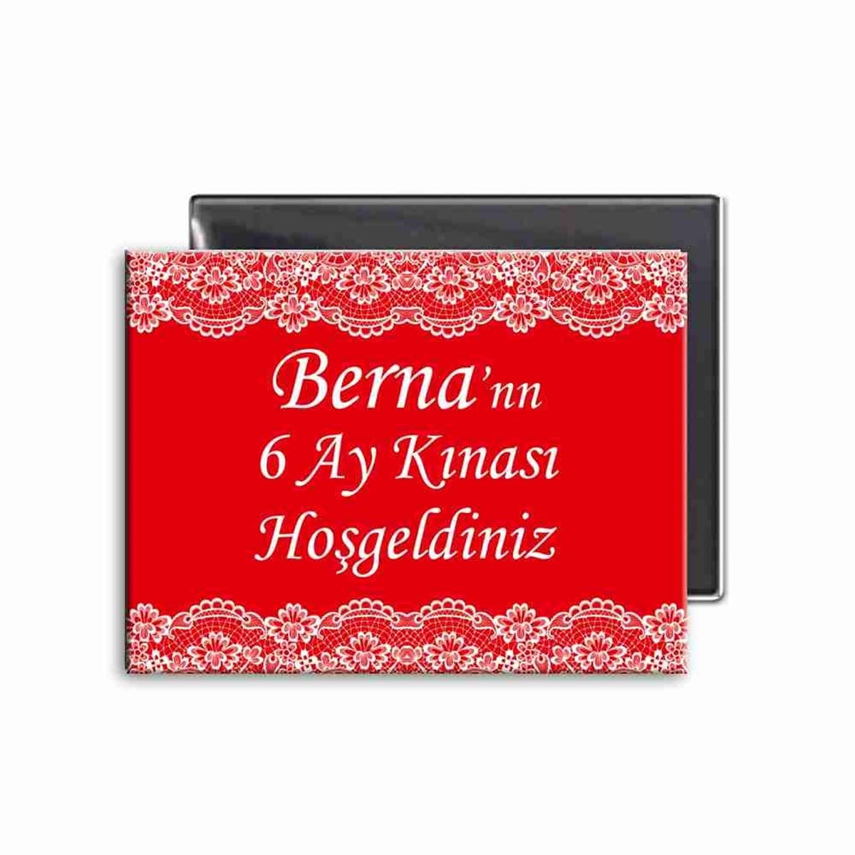 6 Ay Kınası Kırmızı Dantelli Parti Buzdolabı Magneti 