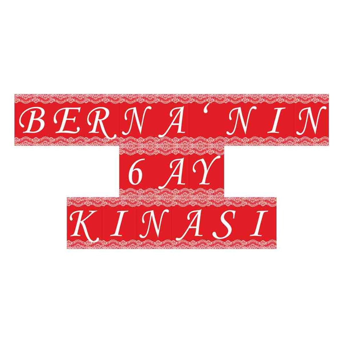 6 Ay Kınası Kırmızı Dantelli Parti Flama Harf Banner 