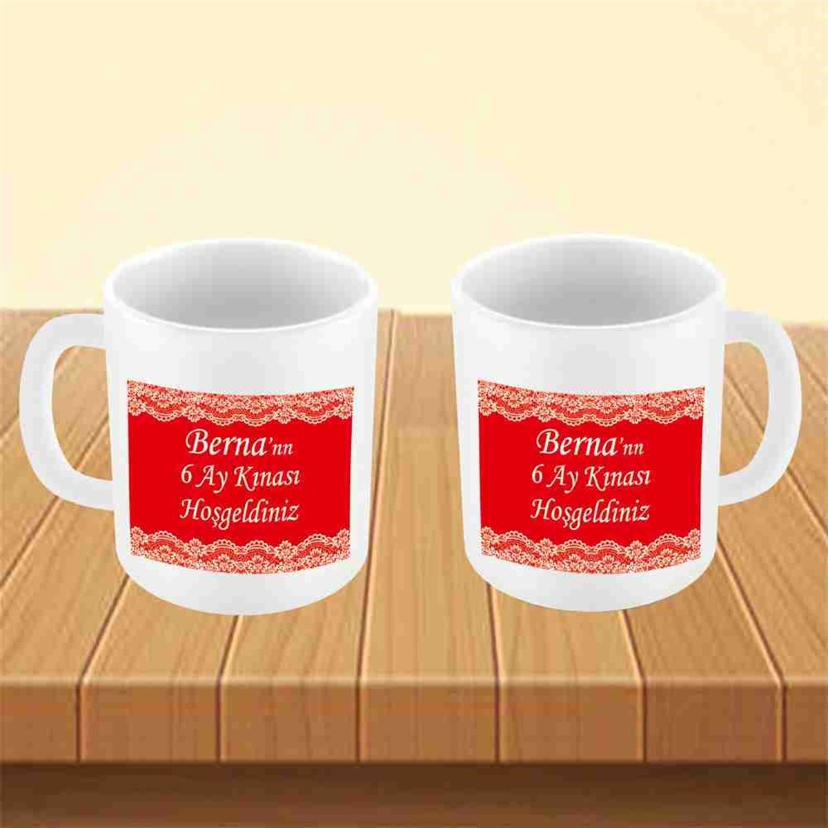 6 Ay Kınası Kırmızı Dantelli Parti Kupa Mug Bardak 