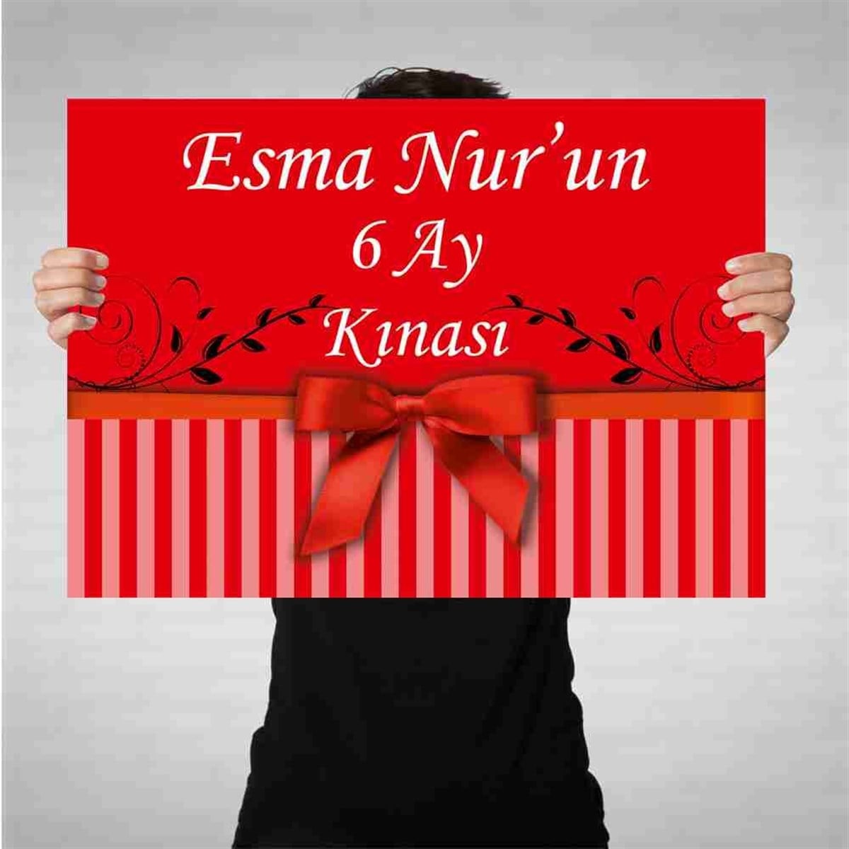 6 Ay Kınası Kırmızı Fiyonklu Konsept Afiş 