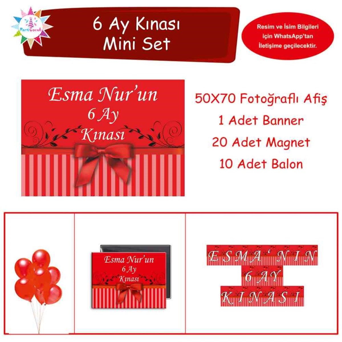 6 Ay Kınası Kırmızı Fiyonklu Konsept Mini Set 