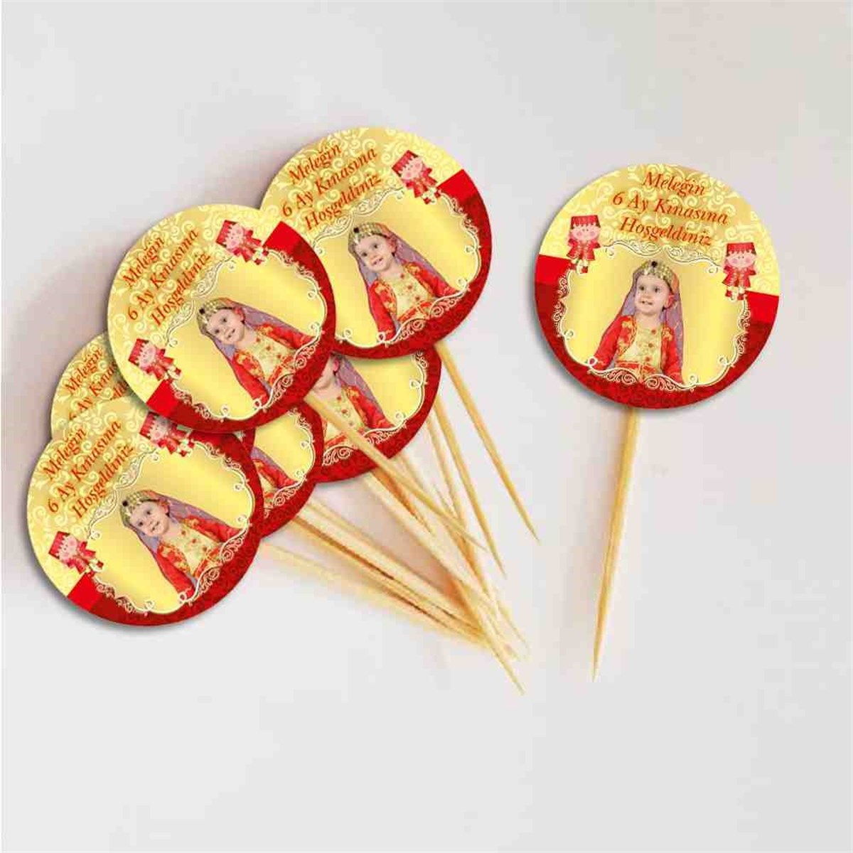 6 Ay Kınası Kırmızı Gold Konsept Cupcake Kurdanı 