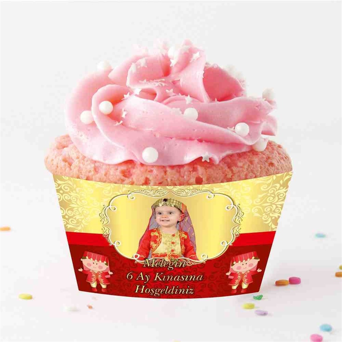 6 Ay Kınası Kırmızı Gold Konsept Cupcake Sargısı 