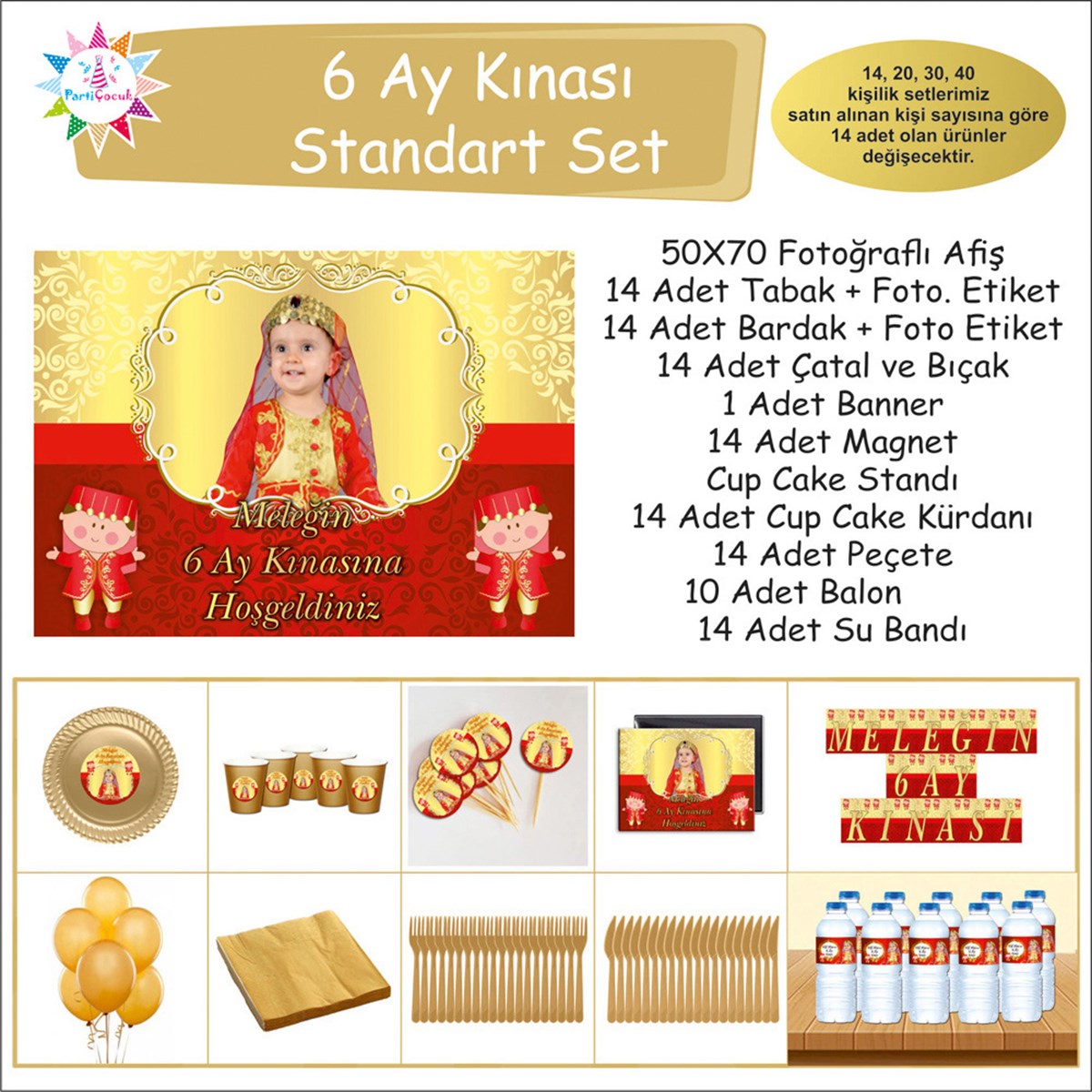 6 Ay Kınası Kırmızı Gold Konsept Standart Set  