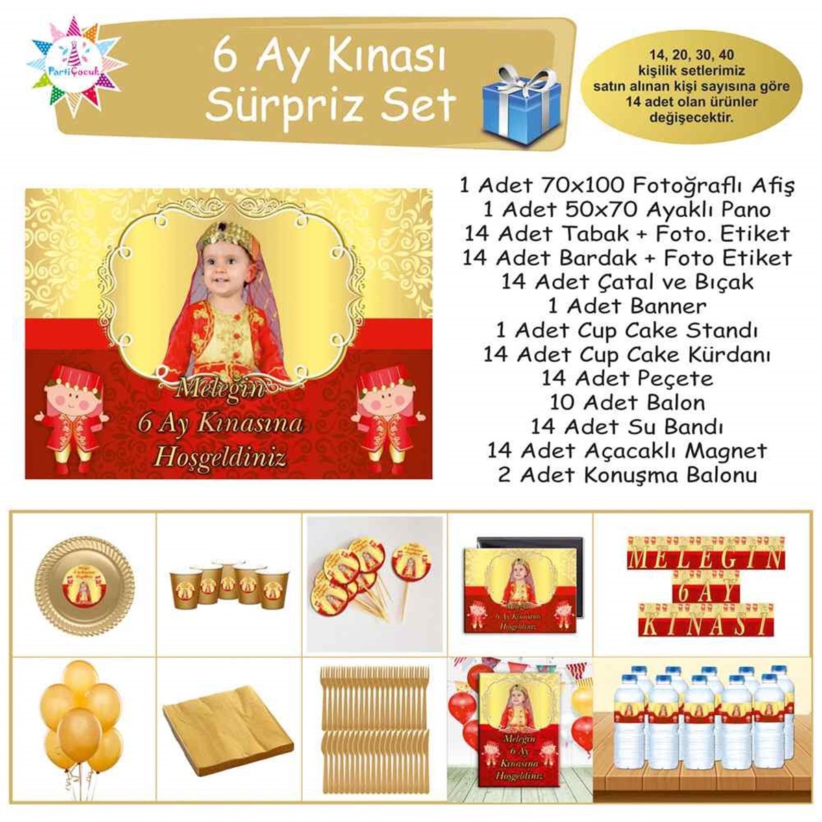 6 Ay Kınası Kırmızı Gold Konsept Sürpriz Set 