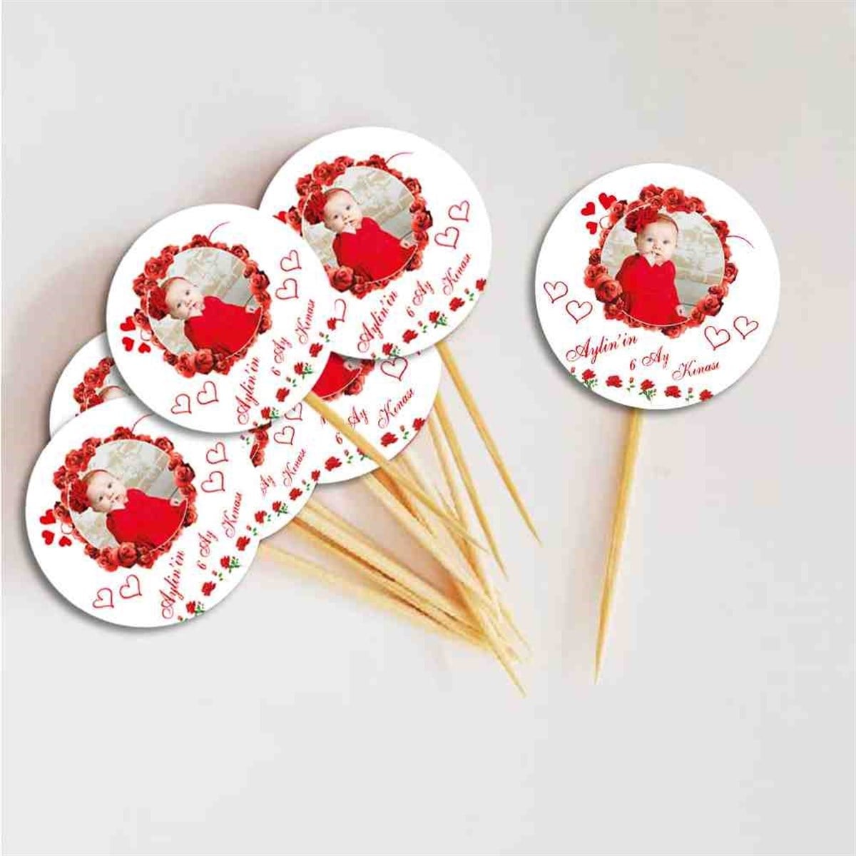 6 Ay Kınası kırmızı güllü Parti Cupcake Kurdanı 