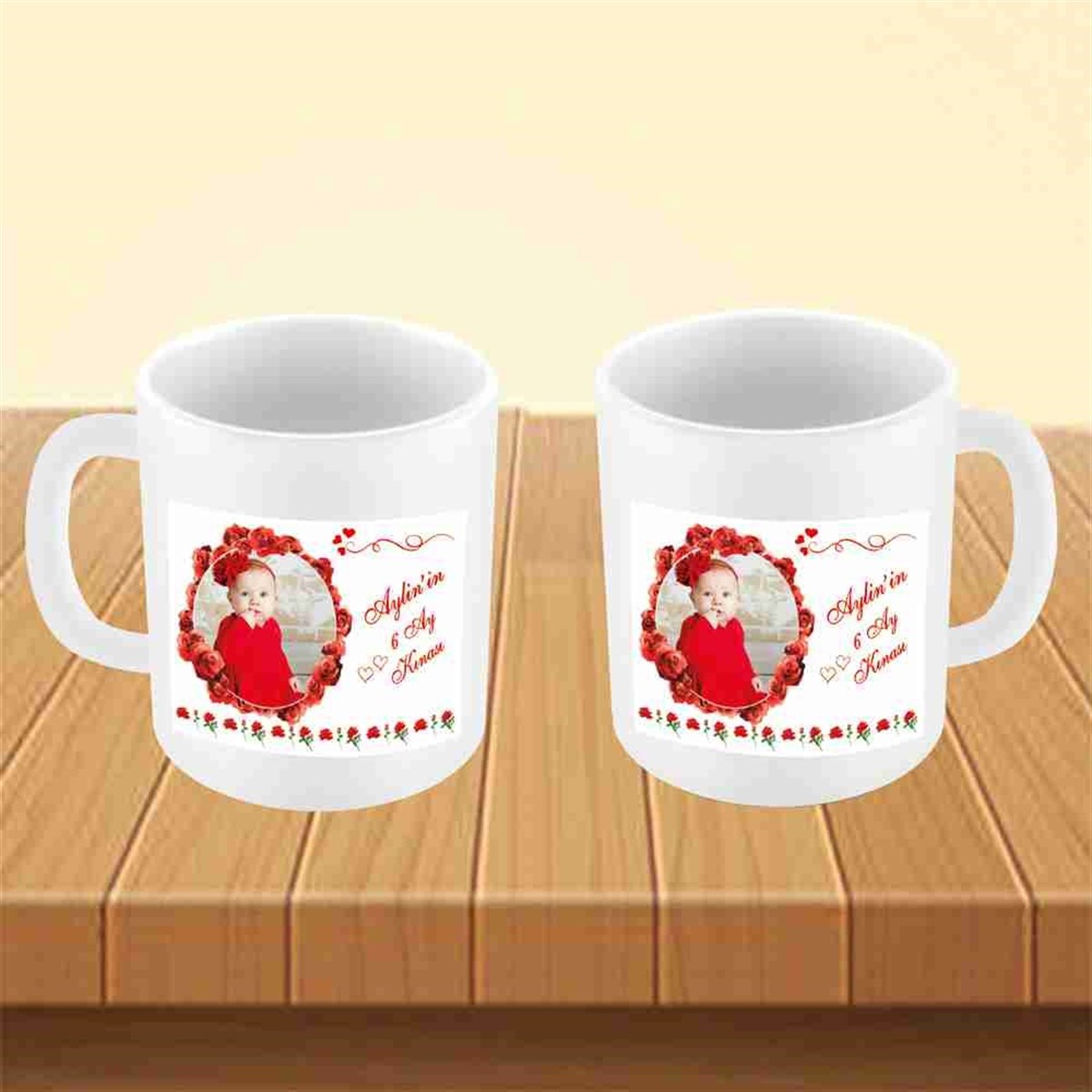 6 Ay Kınası kırmızı güllü Parti Kupa Mug Bardak 