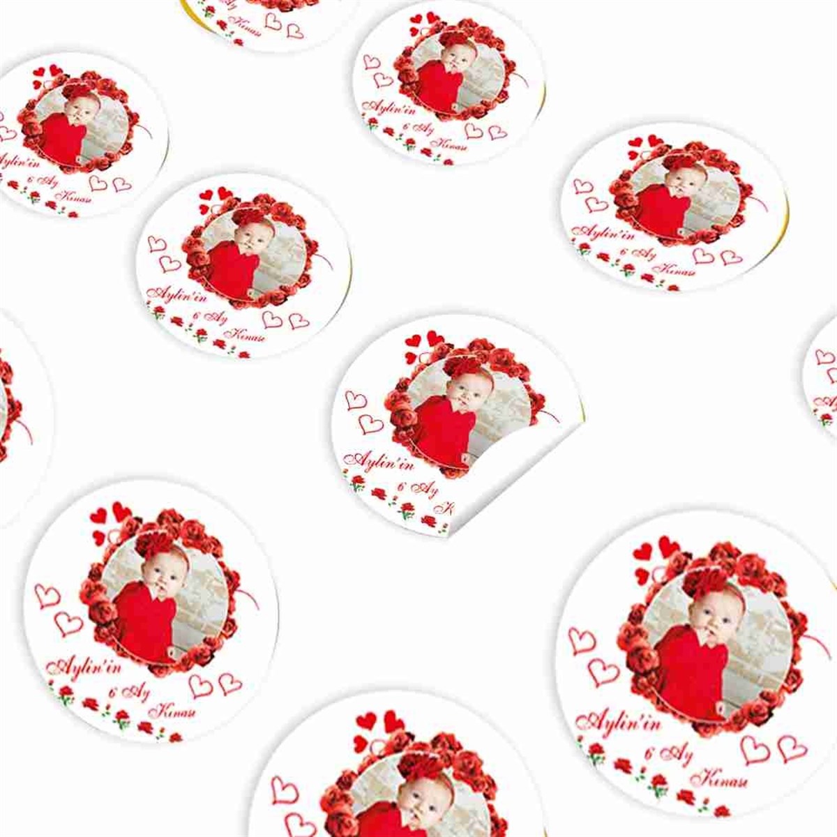 6 Ay Kınası kırmızı güllü Parti Sticker 30 Adet 