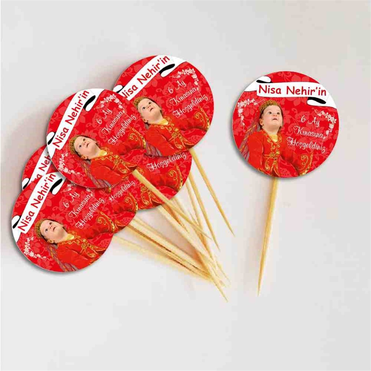 6 Ay Kınası Kırmızı Kuşaklı Parti Cupcake Kurdanı 