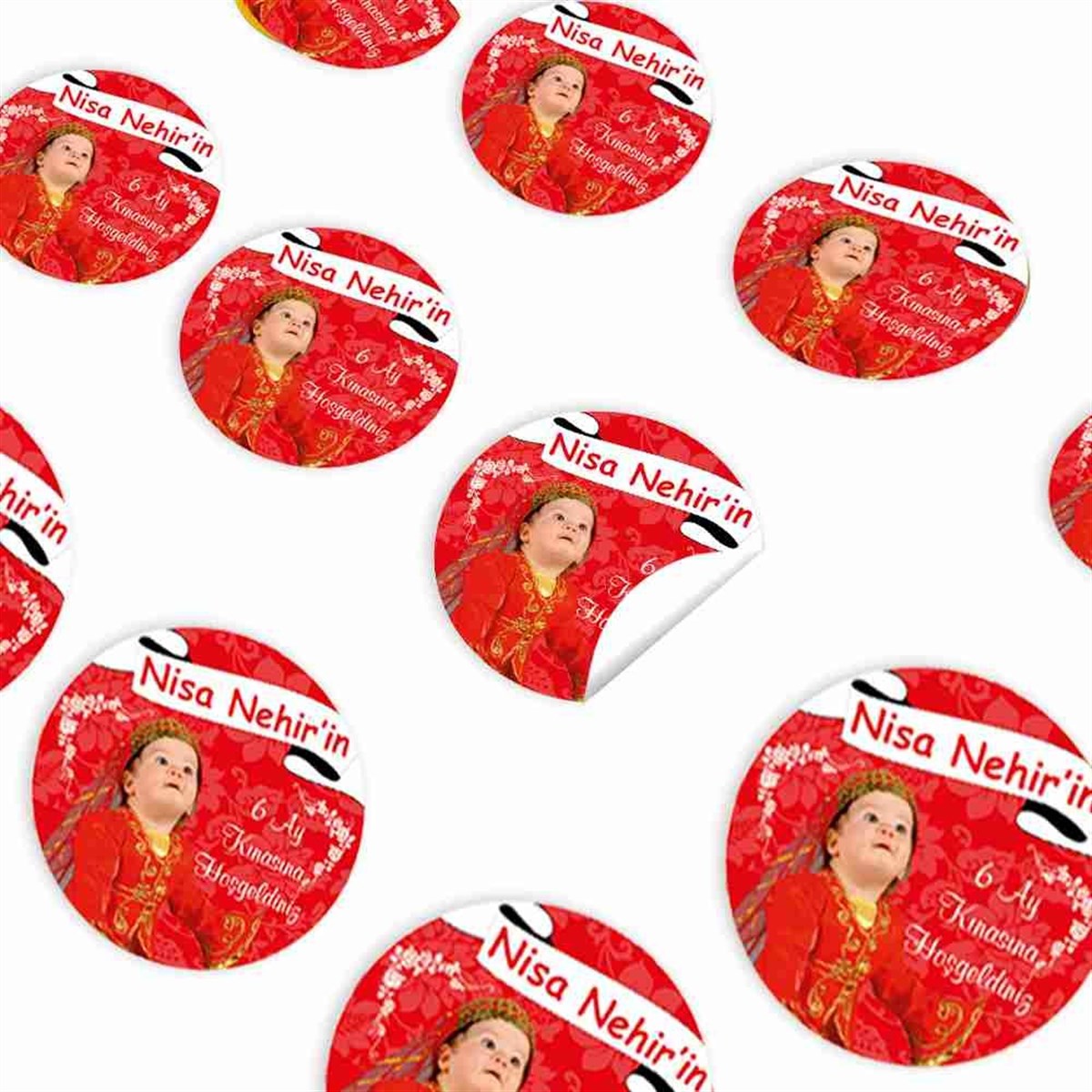 6 Ay Kınası Kırmızı Kuşaklı Parti Sticker 30 Adet 