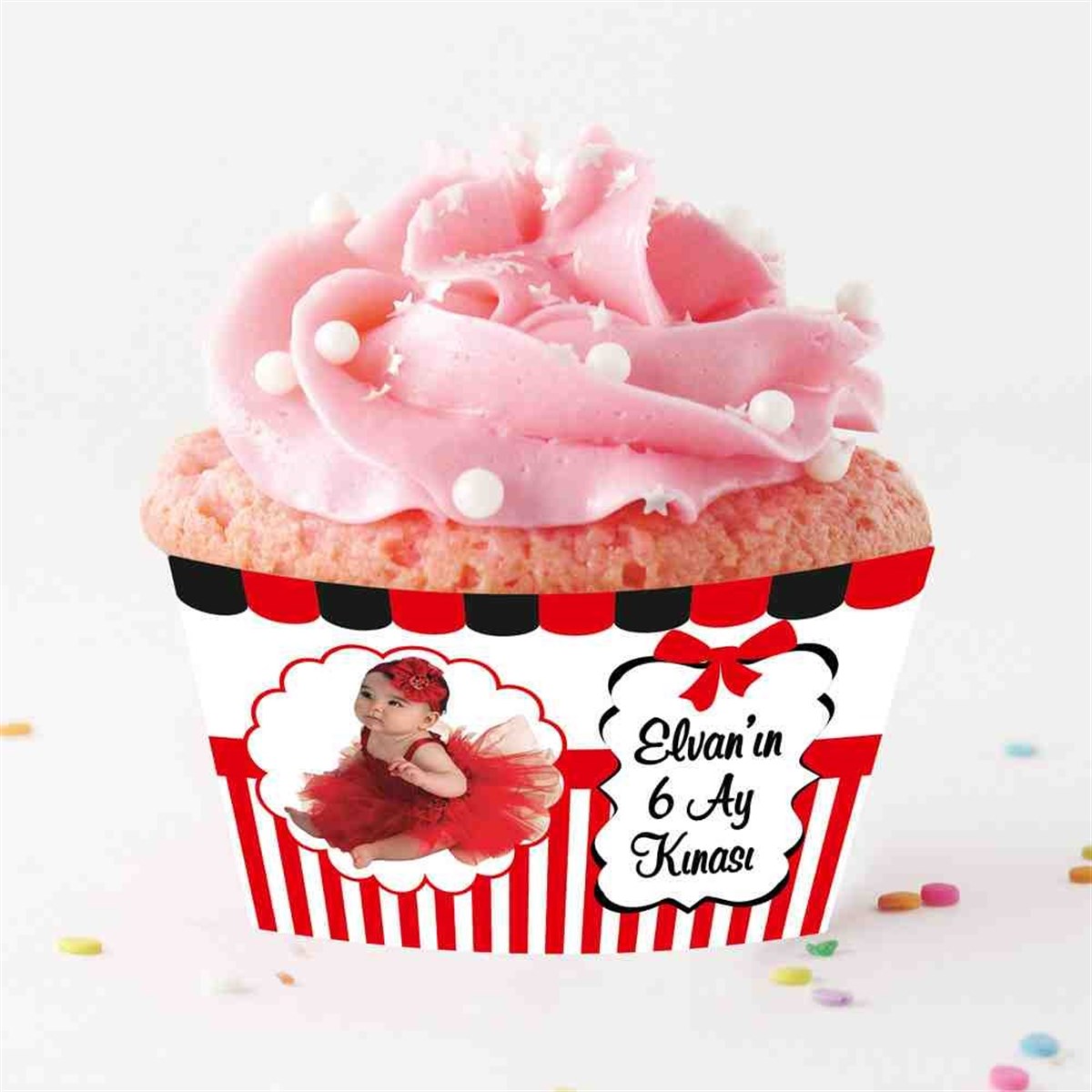 6 Ay Kınası kırmızı siyahlı Parti Cupcake Sargısı 