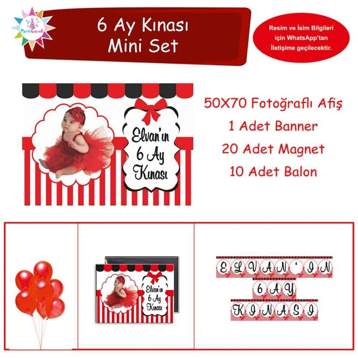 6 Ay Kınası kırmızı siyahlı Parti Mini Set 