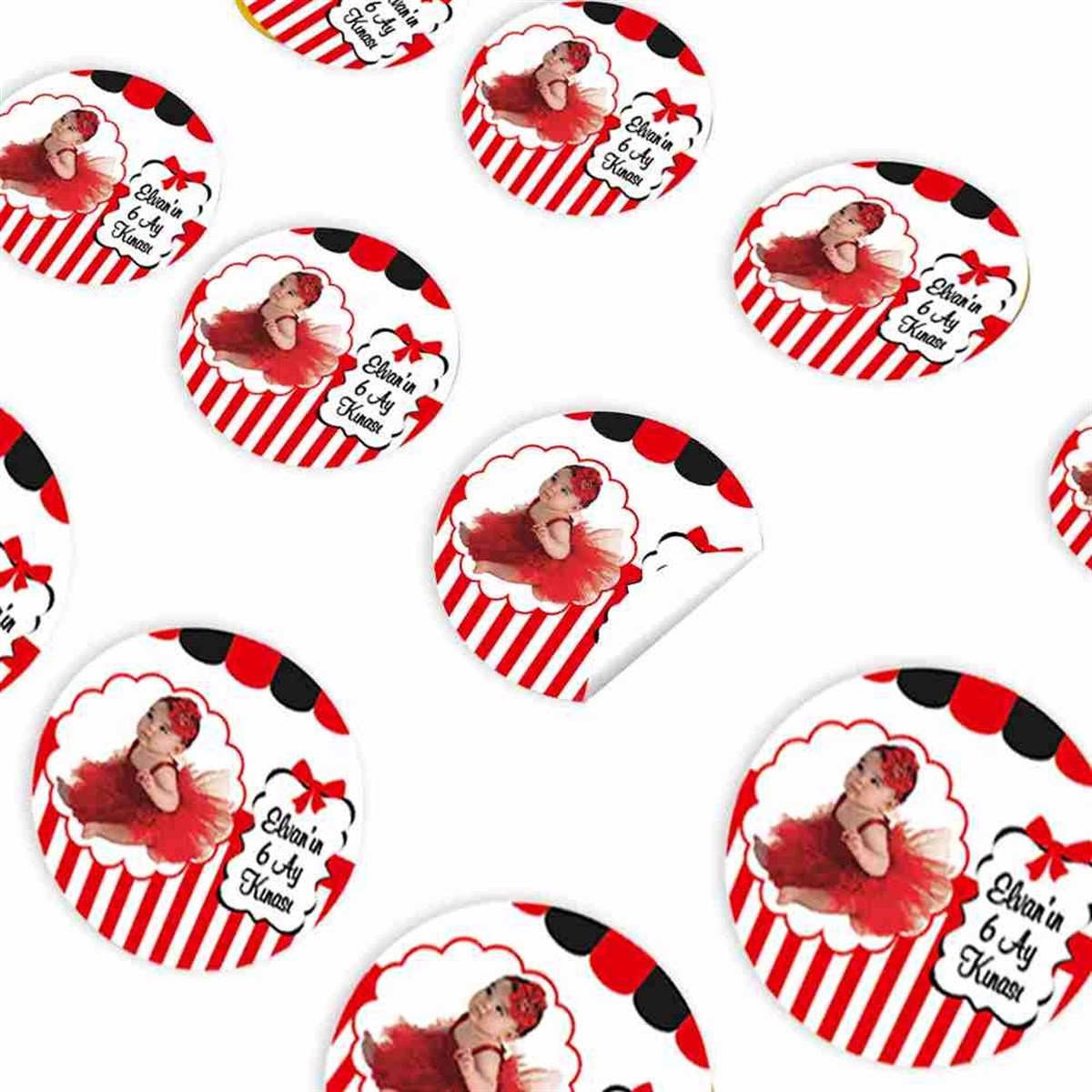 6 Ay Kınası kırmızı siyahlı Parti Sticker 30 Adet 