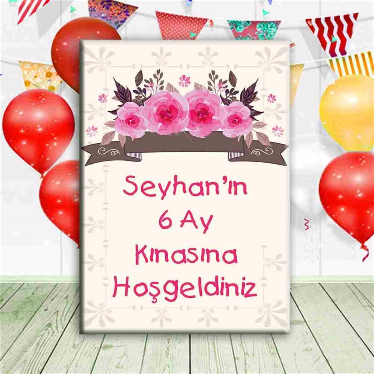 6 Ay Kınası Krem Pembe Gül Parti Ayaklı Pano 