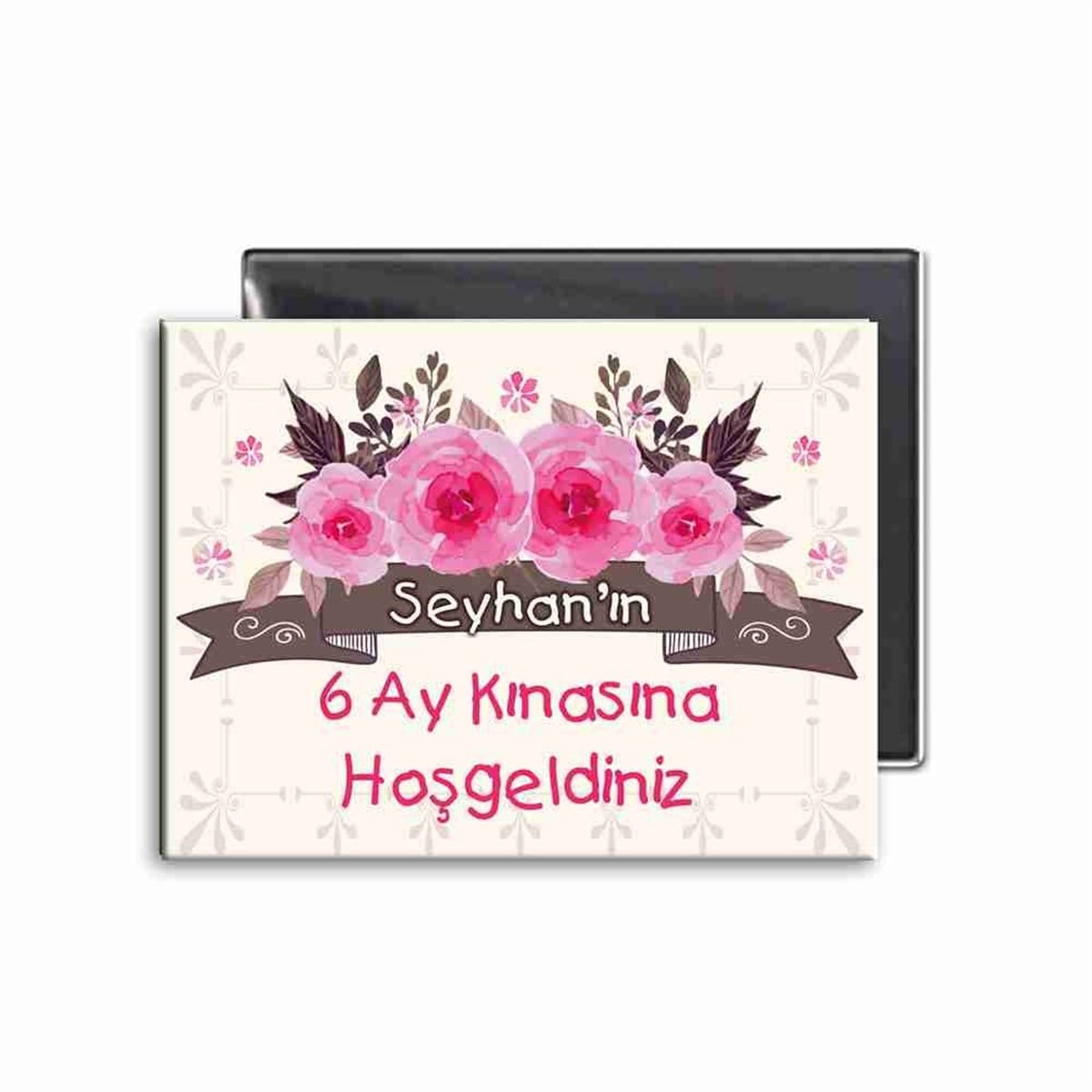 6 Ay Kınası Krem Pembe Gül Parti Buzdolabı Magneti 