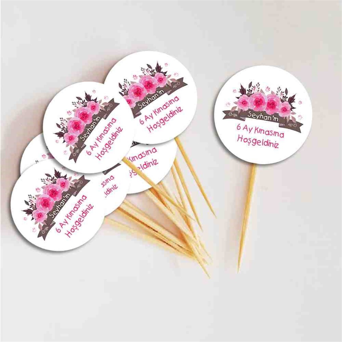 6 Ay Kınası Krem Pembe Gül Parti Cupcake Kurdanı 