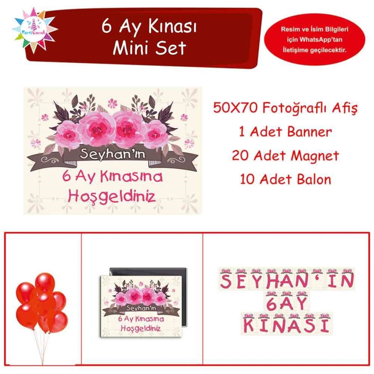 6 Ay Kınası Krem Pembe Gül Parti Mini Set 