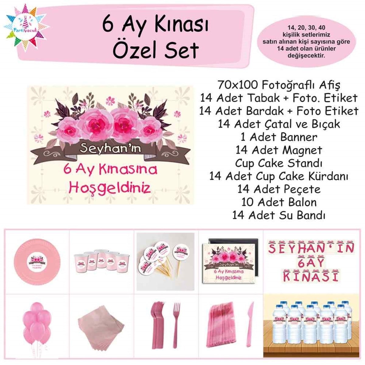 6 Ay Kınası Krem Pembe Gül Parti Özel Set 