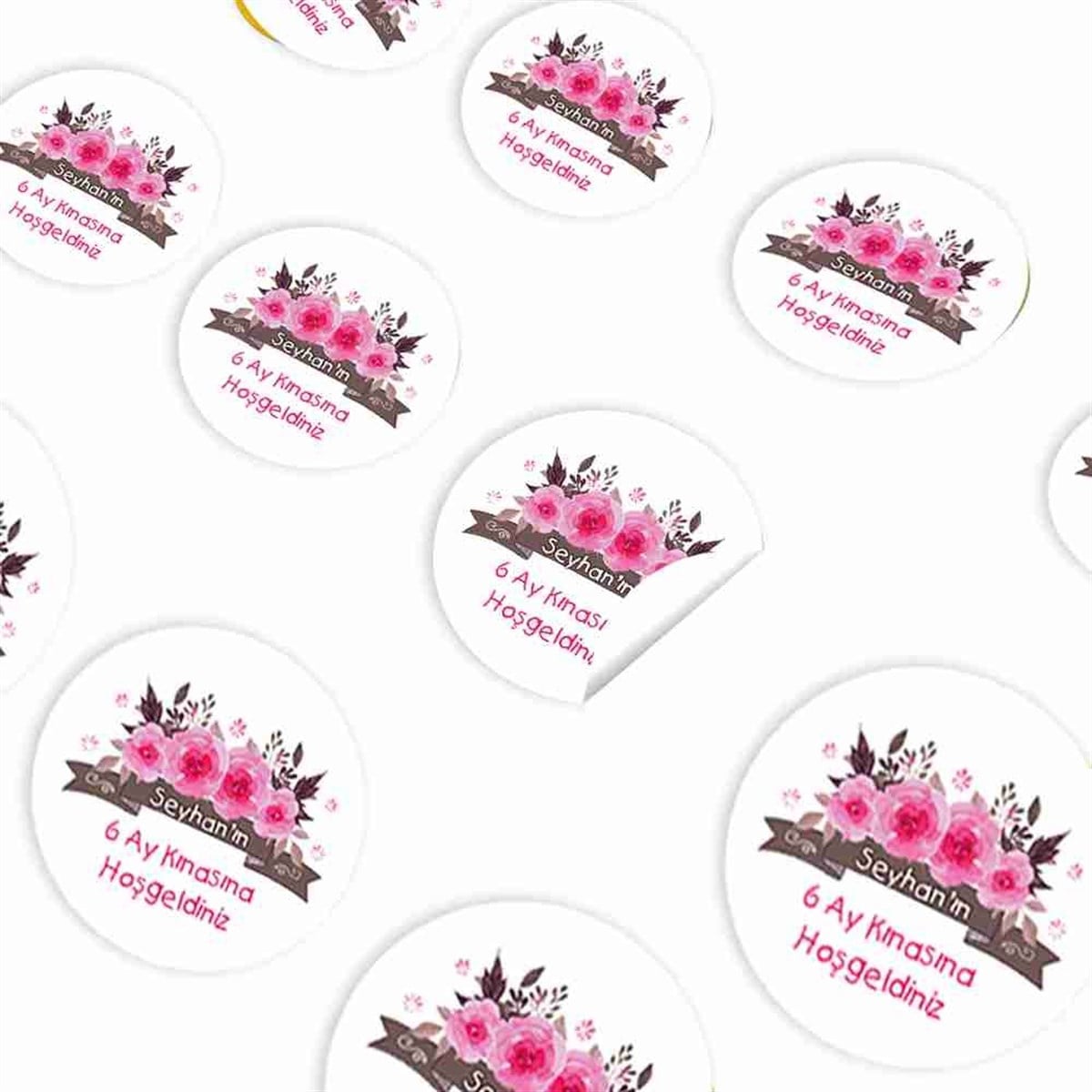 6 Ay Kınası Krem Pembe Gül Parti Sticker 30 Adet 