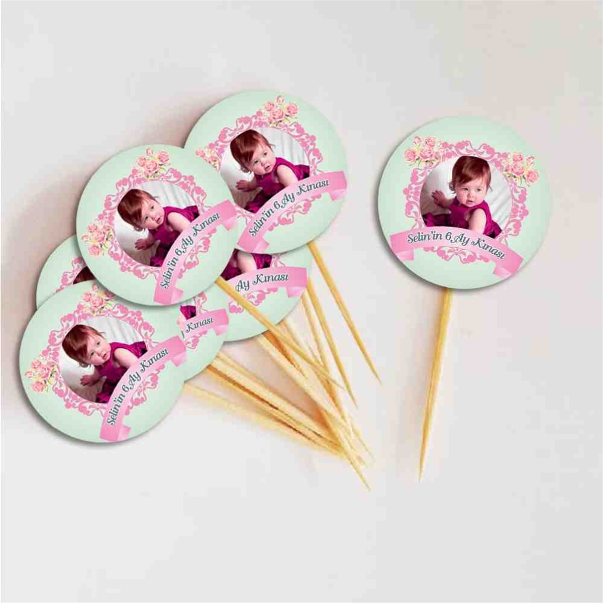 6 Ay Kınası Mint Yeşili Vintage Parti Cupcake Kurdanı 