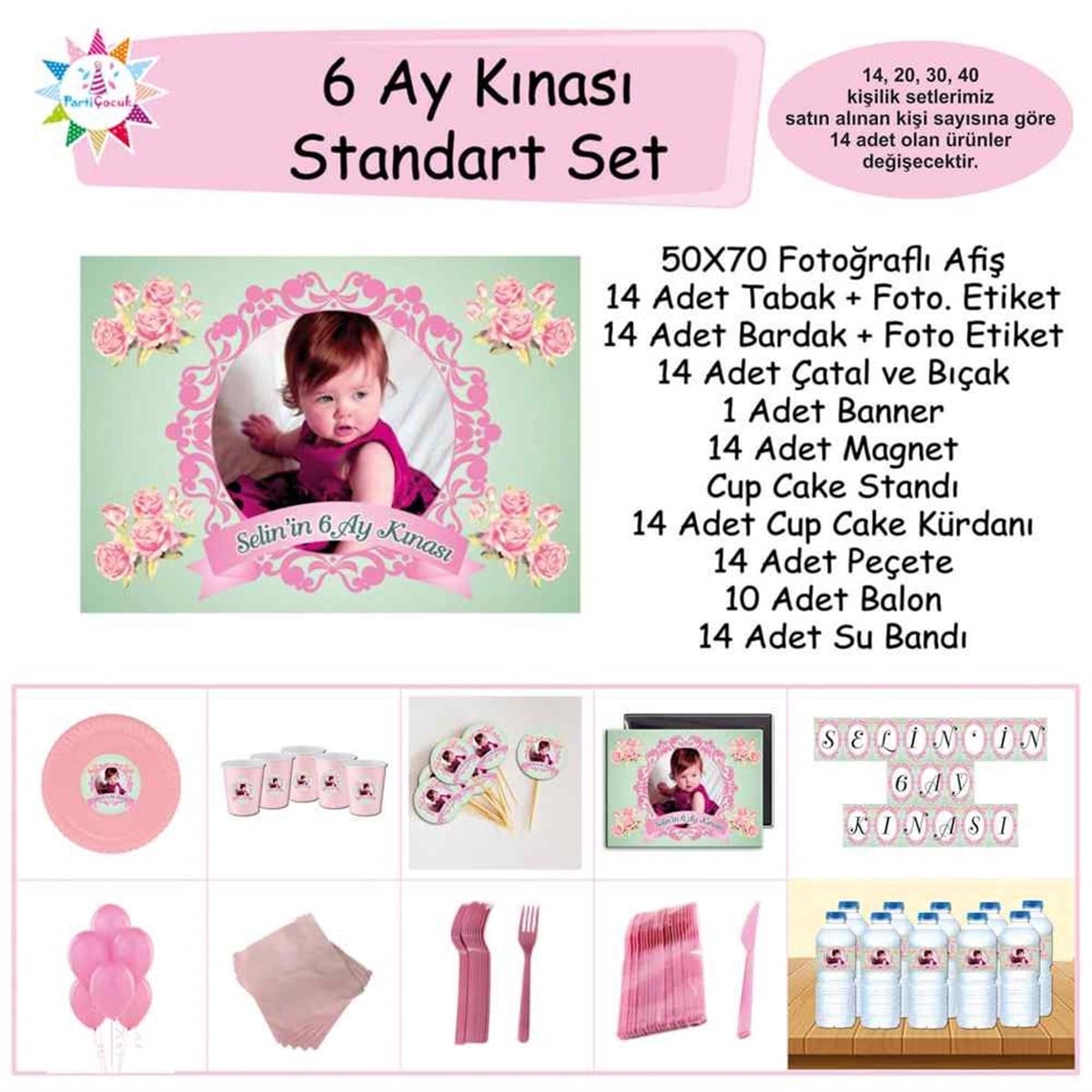 6 Ay Kınası Mint Yeşili Vintage Parti Standart Set   