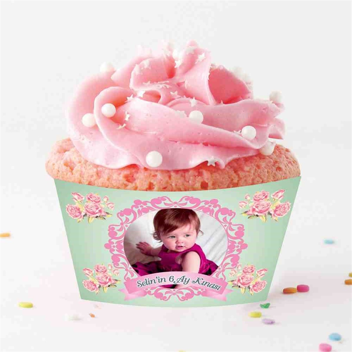6 Ay Kınası Mint Yeşili Vintage Parti Cupcake Sargısı 