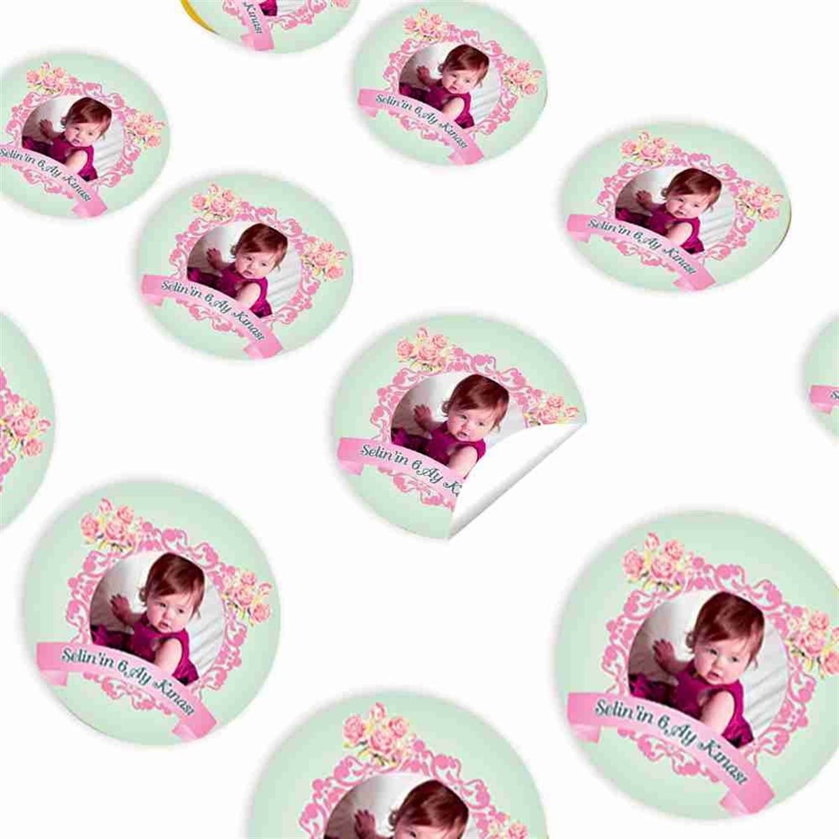 6 Ay Kınası Mint Yeşili Vintage Parti Sticker 30 Adet 