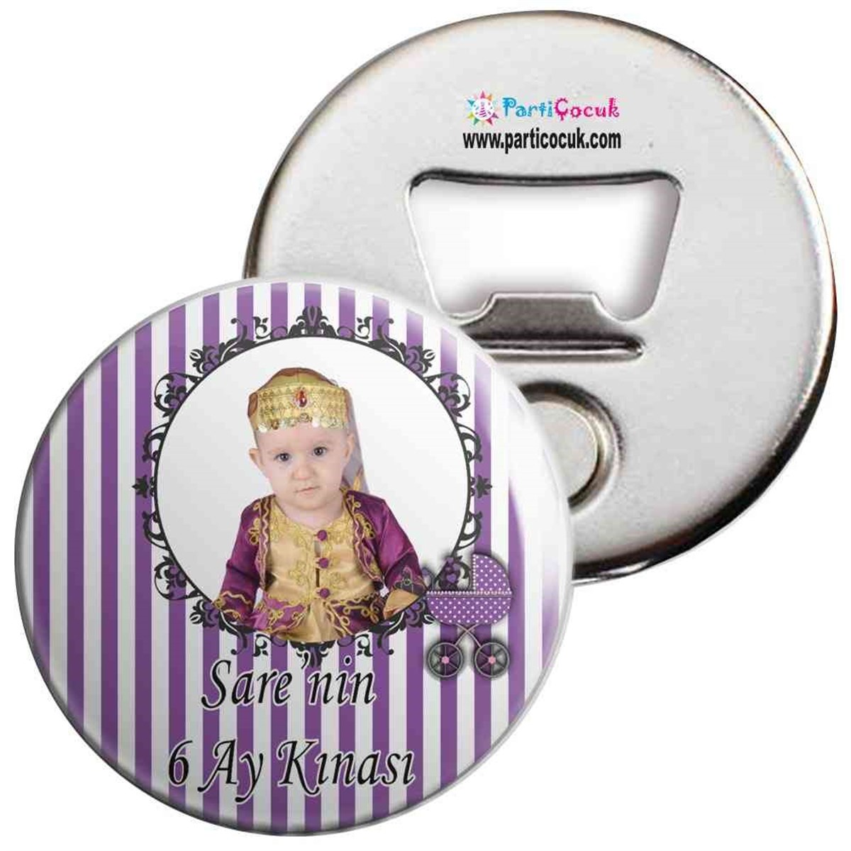 6 Ay Kınası Mor Bebek Arabalı Parti Açacaklı Magnet 