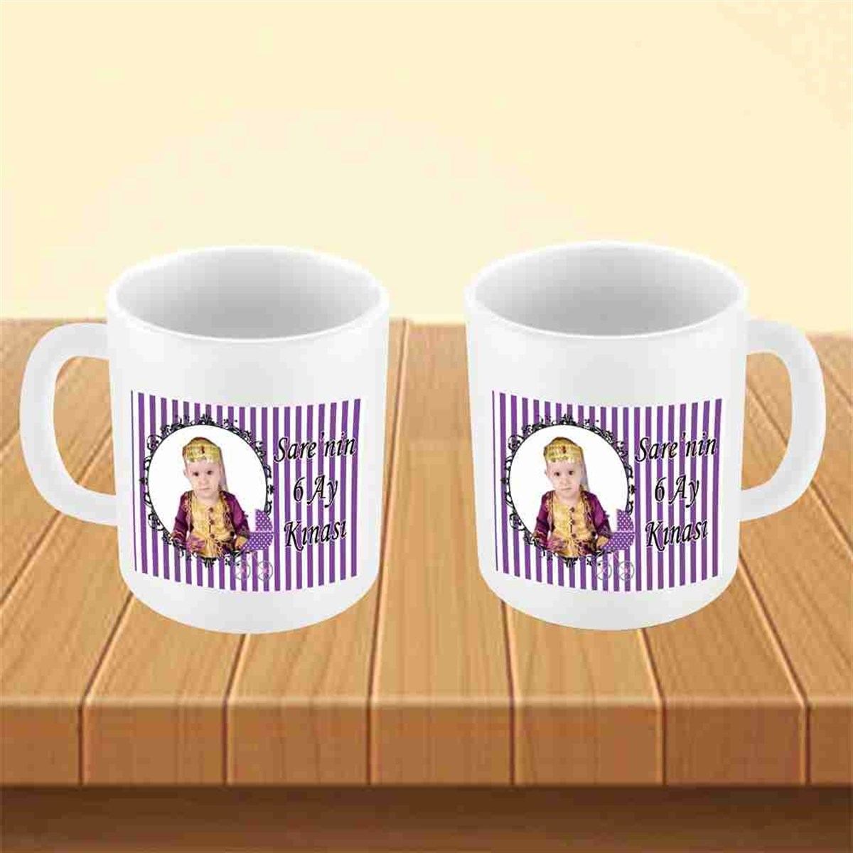 6 Ay Kınası Mor Bebek Arabalı Parti Kupa Mug Bardak 