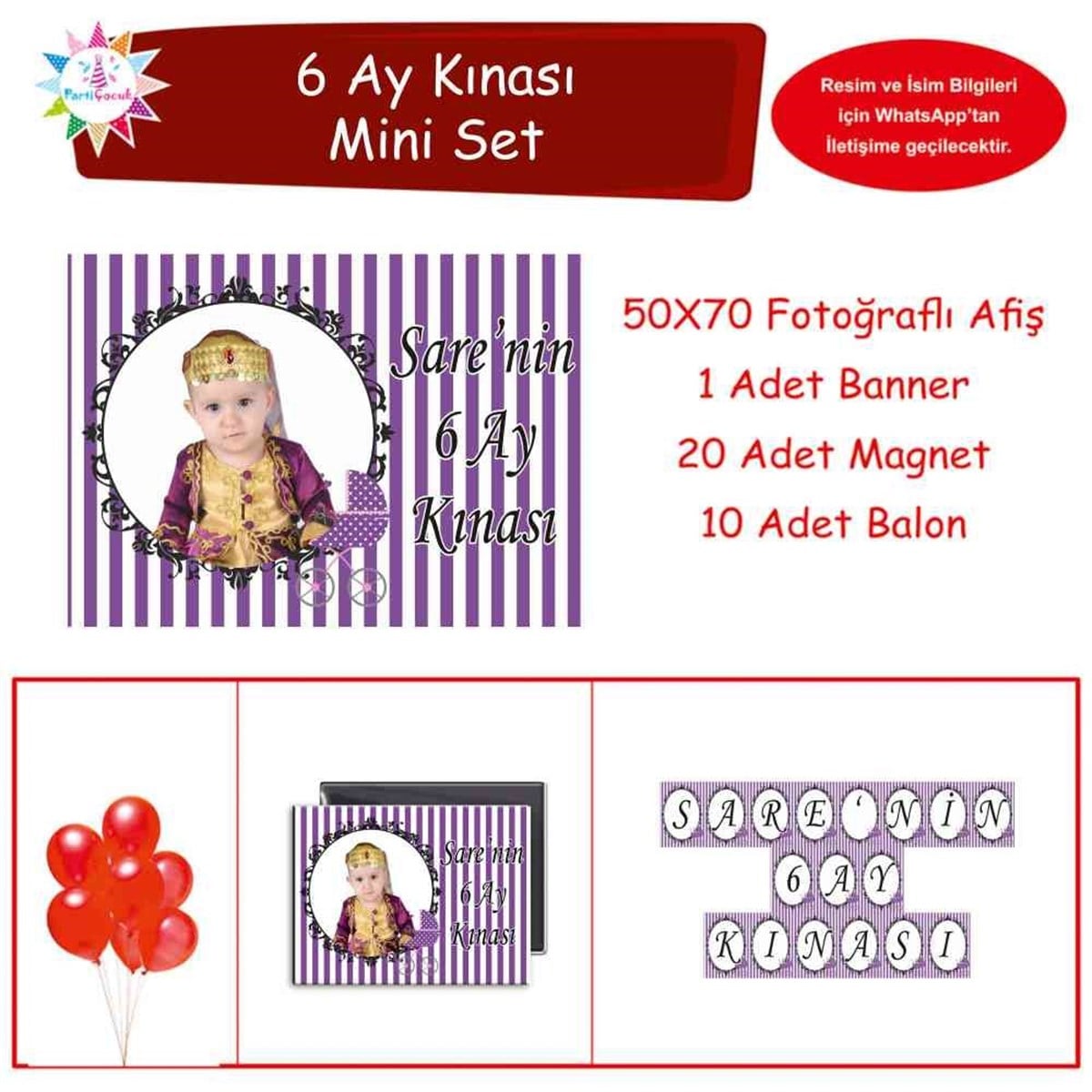 6 Ay Kınası Mor Bebek Arabalı Parti Mini Set 