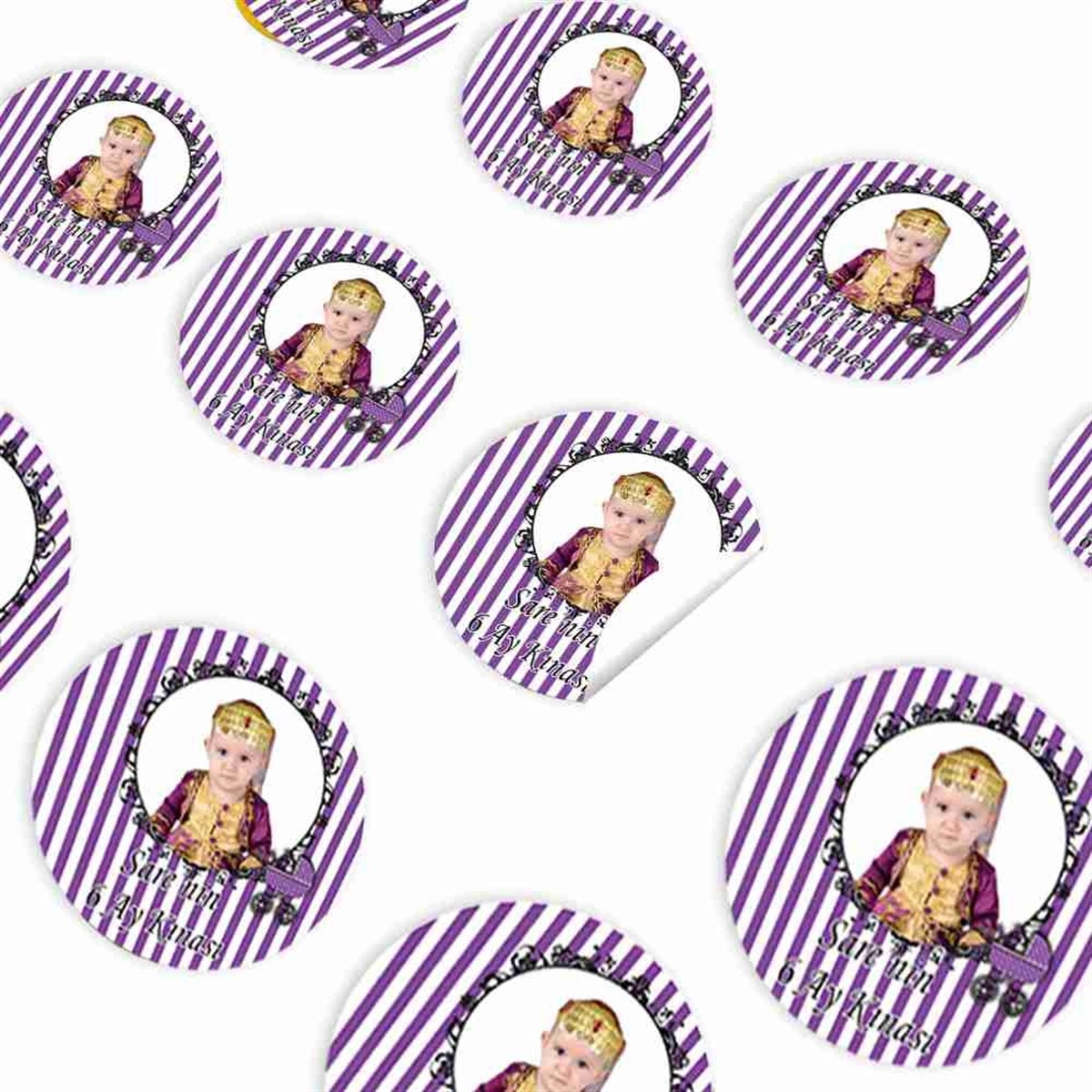 6 Ay Kınası Mor Bebek Arabalı Parti Sticker 30 Adet 