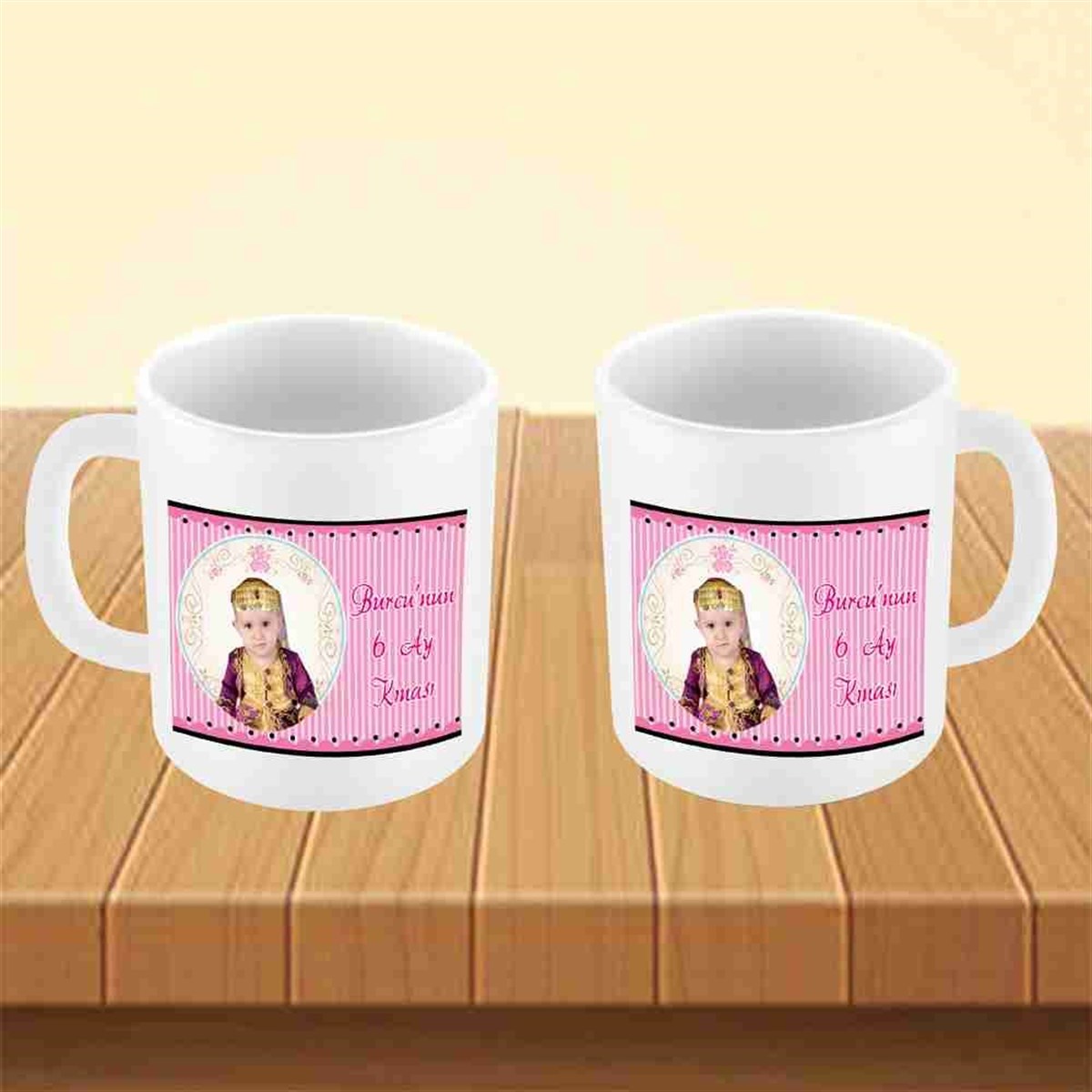 6 Ay Kınası Pembe Çizgili Parti Kupa Mug Bardak 