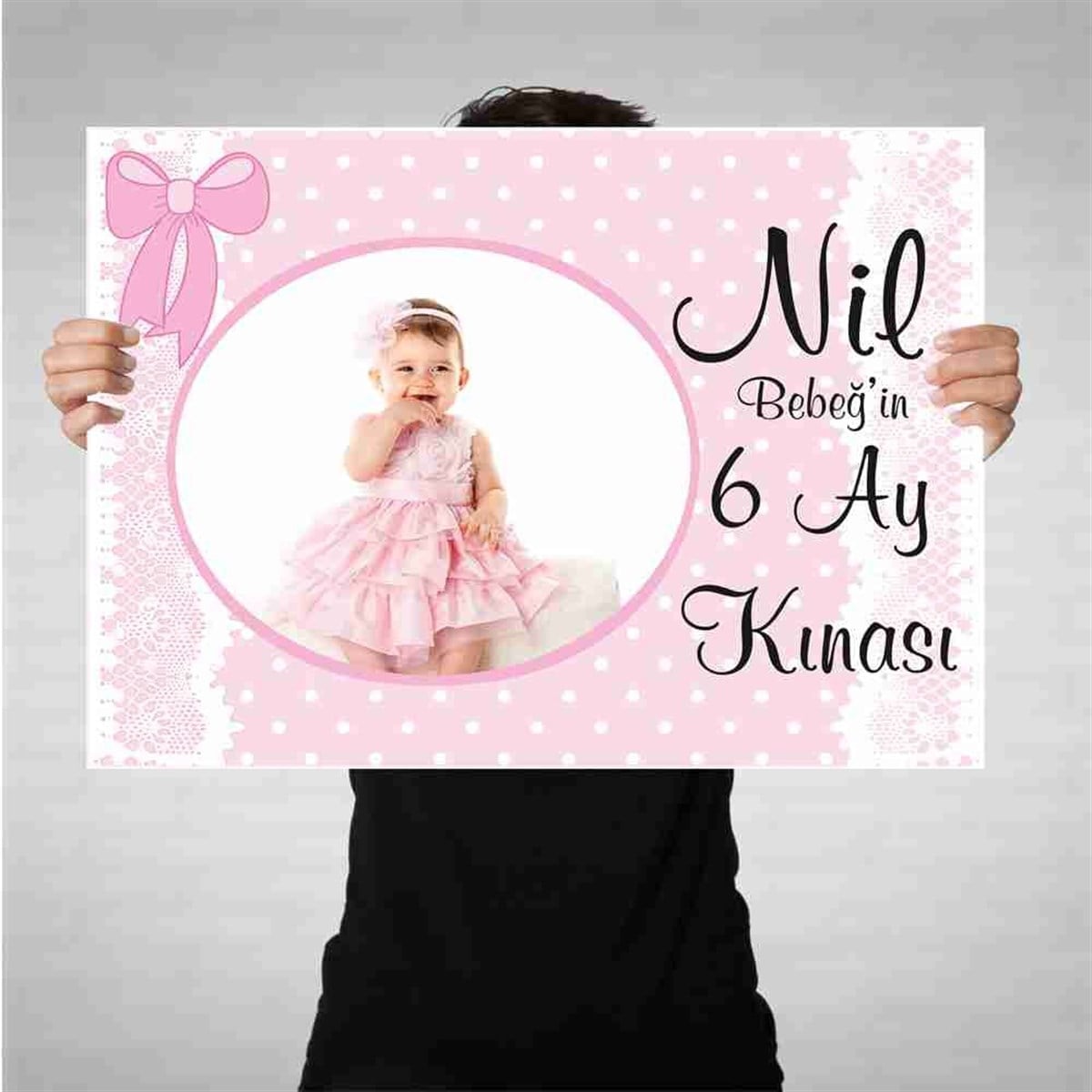 6 Ay Kınası pembe dantelli Parti Afiş 