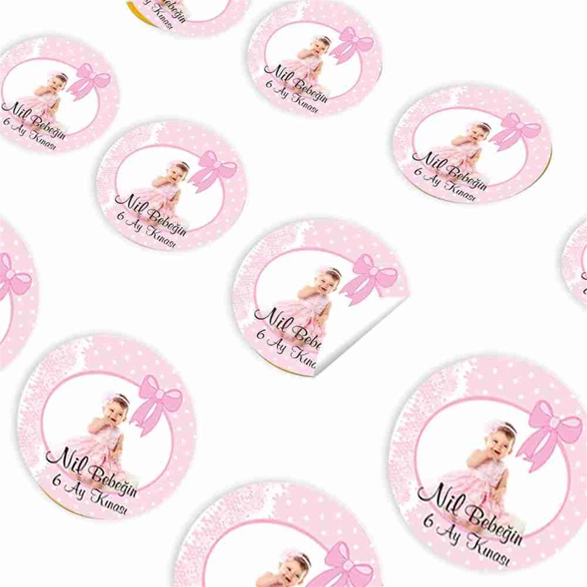 6 Ay Kınası pembe dantelli Parti Sticker 30 Adet 