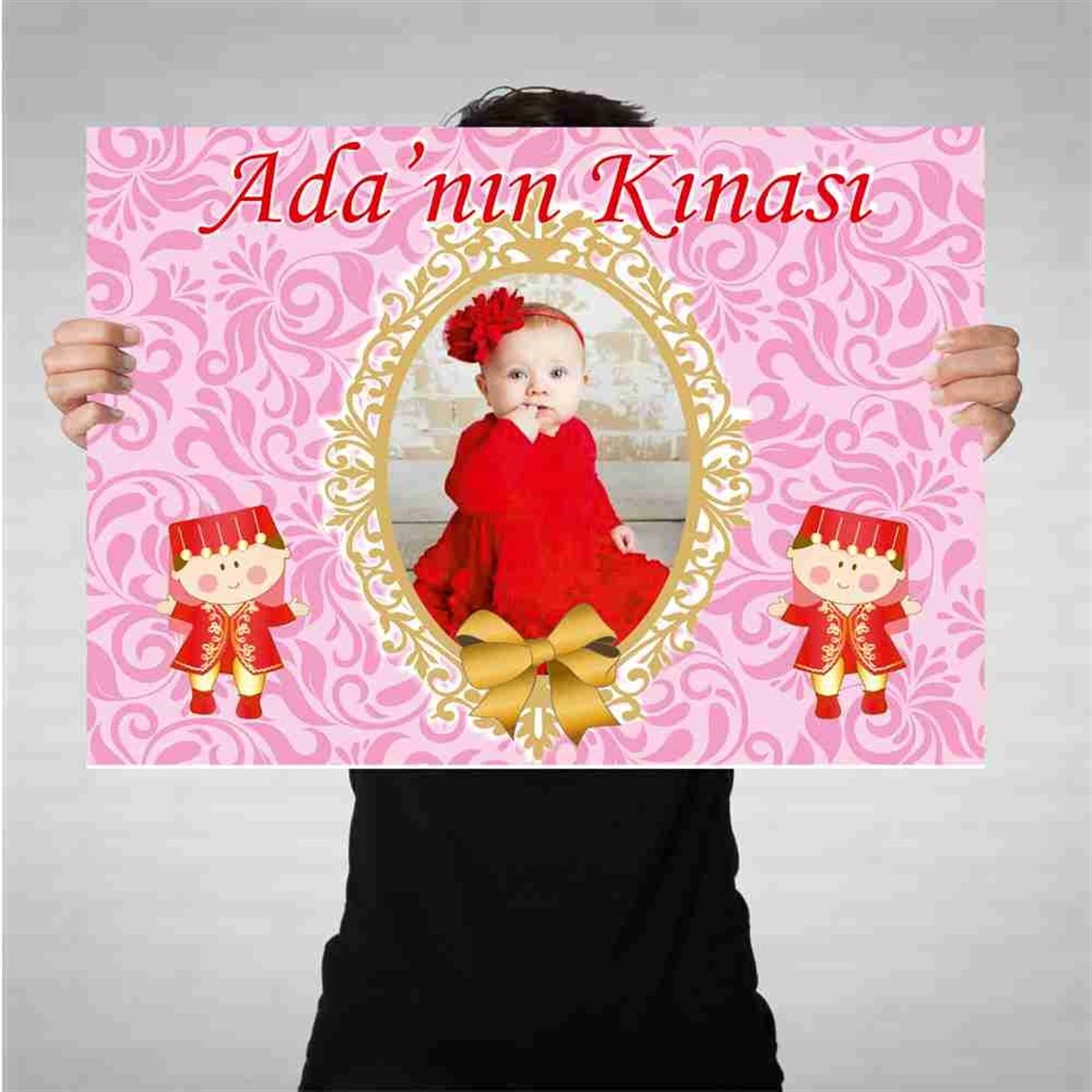 6 Ay Kınası Pembe Desenli Parti Süsü Afiş 